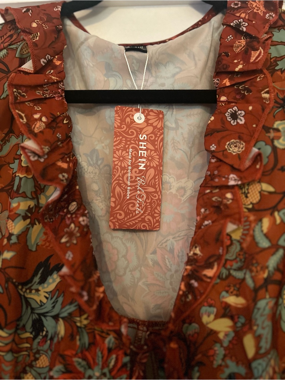 SHEIN Rust Floral Ruffle Blouse - Picture 4 of 9